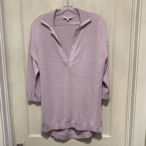 Tibi Oversized Knitted Crispy Viscose Easy Polo Lavender Women's Sweater Small